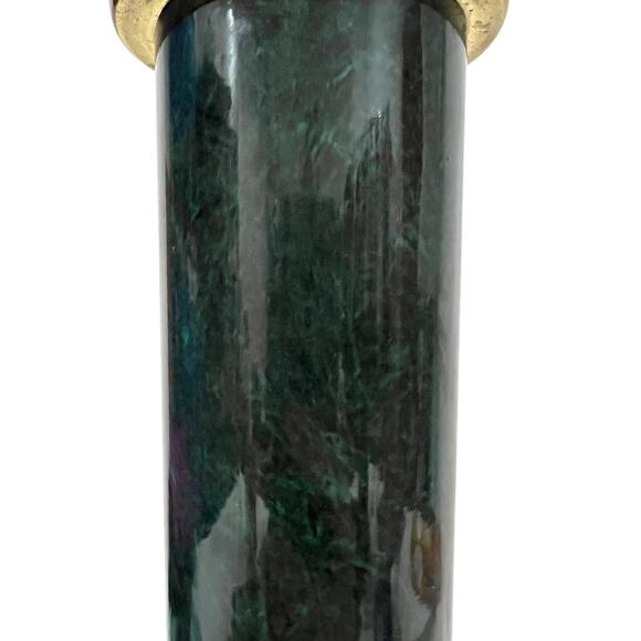 Vintage Gold Brass and Dark Green Table Lamp Neoclassical Column Cylindrical 30” - Picture 6 of 14